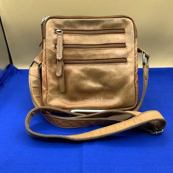 Tan Leather British Chesterfield Crossbody Bag Purse - Picture 4 of 9